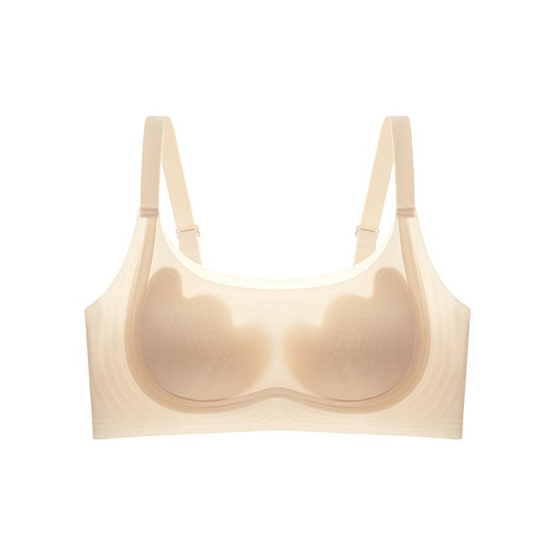 Shell Cup R Cup Traceless Rabbit Ear Cup Underwear Women's Big Breasts Show Small Gathering Double Breasts Vest Type Bra