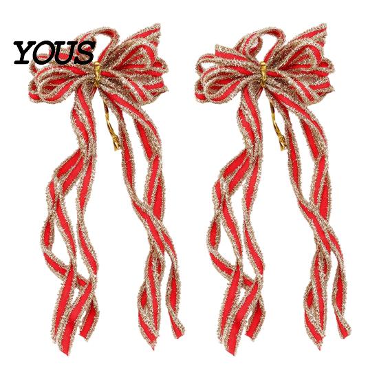 Hanging Bows for Christmas Trees 2 Pcs Velvet Bows, Shiny Bow Tree Decoration Holiday Gift Wrapping Wreath, Garland, Xmas Party, Wedding, Baby Shower,