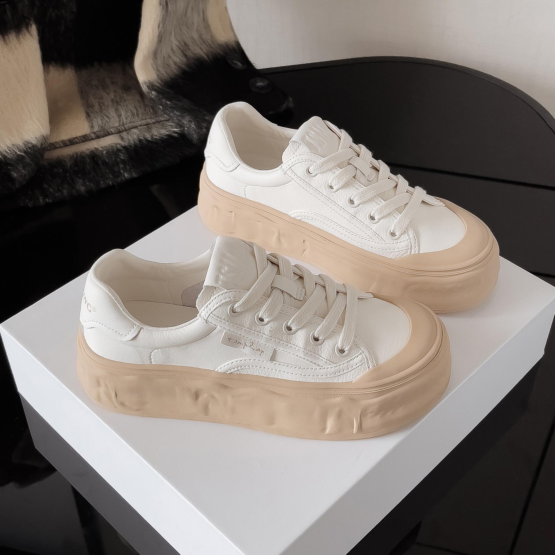 

Кроссовки из натуральной кожи, женские весенние новые стильные кроссовки Tide Dissolve на толстой подошве, повседневные спортивные универсальные белые туфли 38