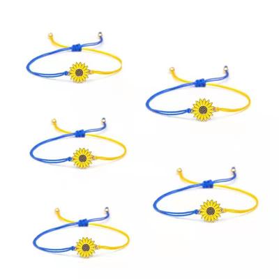 Simple Handmade Braided Sunflower Bracelet For Women Minimalist Daisy Flower Bracelets Blue Yellow Ukraine Flag Charm Jewelry