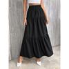 Mode Neu A-Linie Falten Casual Schwarze Röcke Damen Elegant Schlank Passend Frühling und Sommer Langer Rock Damen Vintage Einfarbig Hoher Bund Damenrock 25920