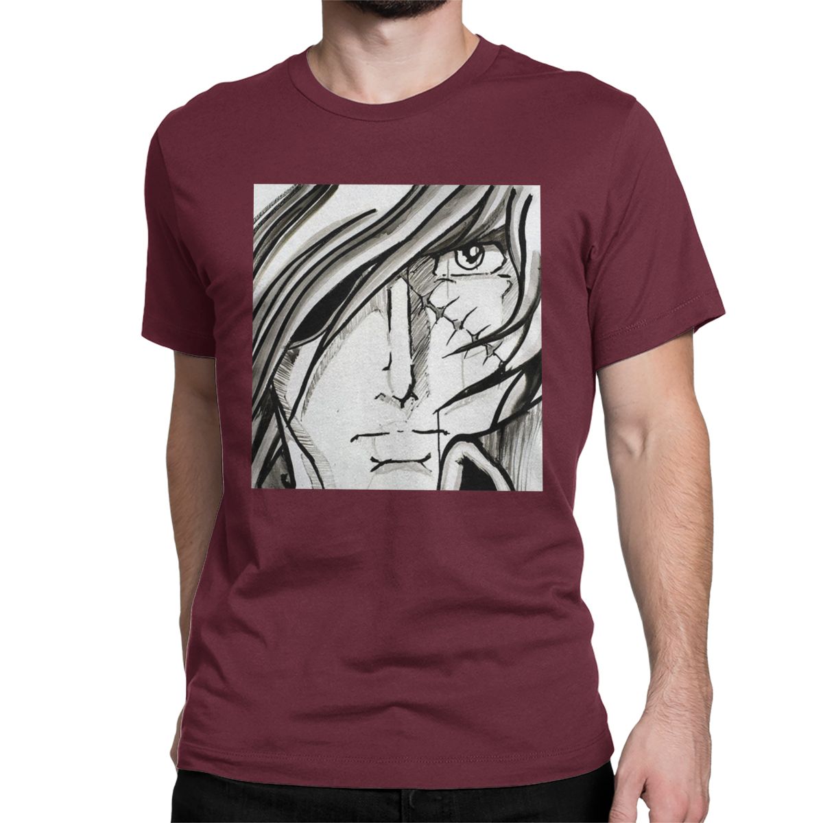 

Men Albator Portrait Scar T Shirts Space Pirate Captain Harlock Pure Cotton Tops Novelty Short Sleeve Crewneck Tee Shirt T-Shirt 3XL