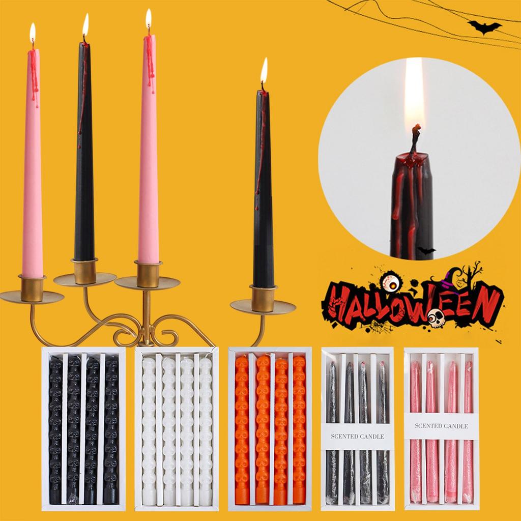 Tears Black Candles – Set Of 4 Gothic Bleeding Candles, Perfect For Halloween Decor, Or Eerie Ambiance. Dripping Wax Effect