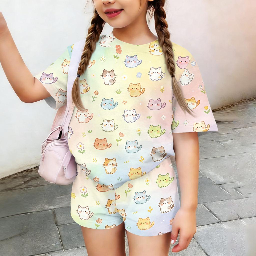 Kids Casual Short Sleeve Top and Shorts Set Animal Print Lightweight Comfortable Soft Fabric Summer Outfit for Boys and Girls