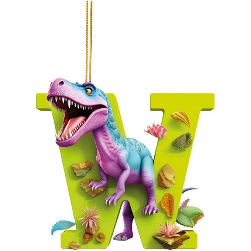 1ks vánoční dinosauří ozdoby 26 písmen kreslený přívěsek 2D plochý akrylový materiál dinosauří figurky závěsná vánoční párty dekorace, ideální pro domácnost