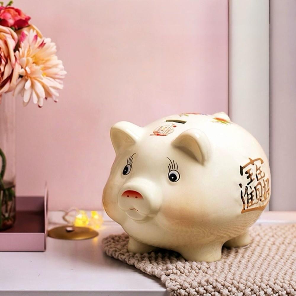 Ceramic Piggy Money Bank Good Luck Golden Beans Container Pig Coins Saving Box Home Decor