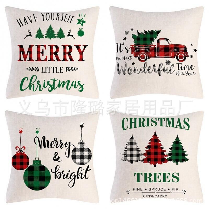 New Christmas Throw Pillow Cushion Home Decoration Short Plush Linen Printed Throw Pillow Cover