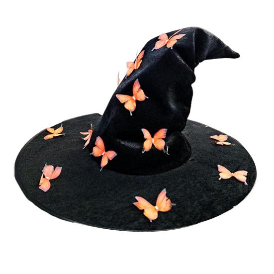 Čarodějnický klobouk s 12 motýlí dekorací, zkrouceným okrajem, na halloweenské večírky, cosplay, klobouk k převleku, doplněk k čarodějnickému kostýmu