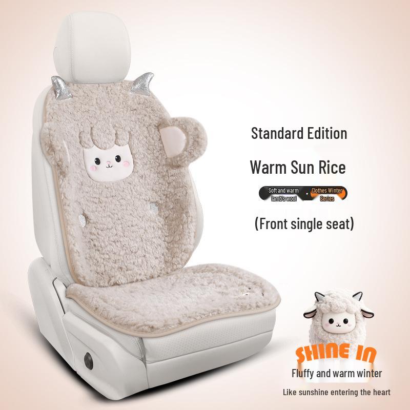 Women's Cute Cartoon Plush Winter 3-Piece Car Seat Cushion Set for Five-Seat Vehicles