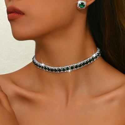 Set di Gioielli da Donna 2 Pezzi/Set Collana a Lunghezza Regolabile con Strass Lucenti Incastonati Set di Orecchini a Lobo Accessori per Matrimonio
