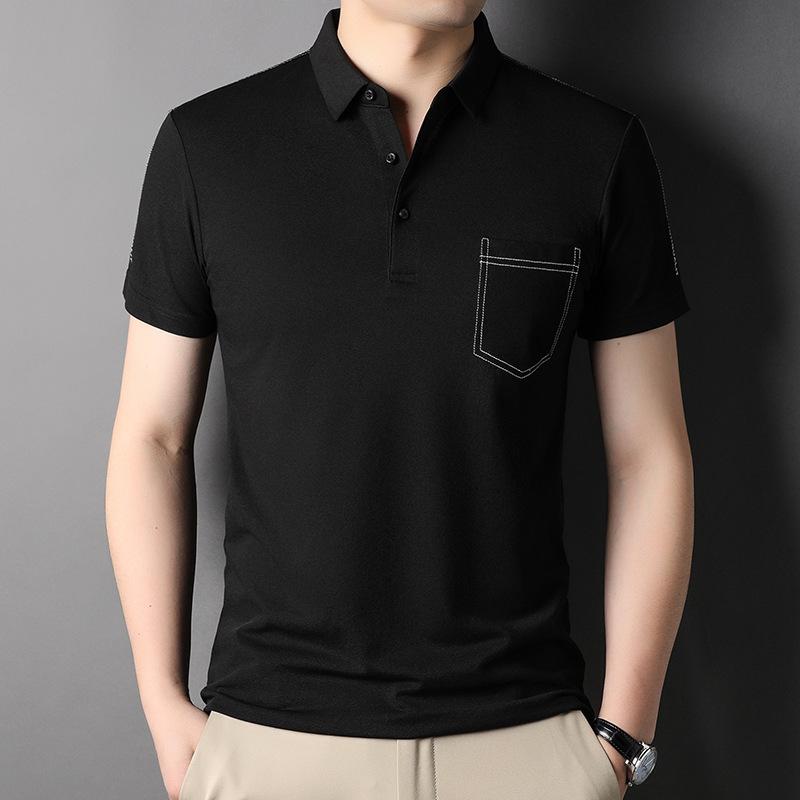 

Рубашка поло мужская шелковая Mulberry с короткими рукавами и карманами на лацканах, модная, дышащая, средней длины рубашка 4XL