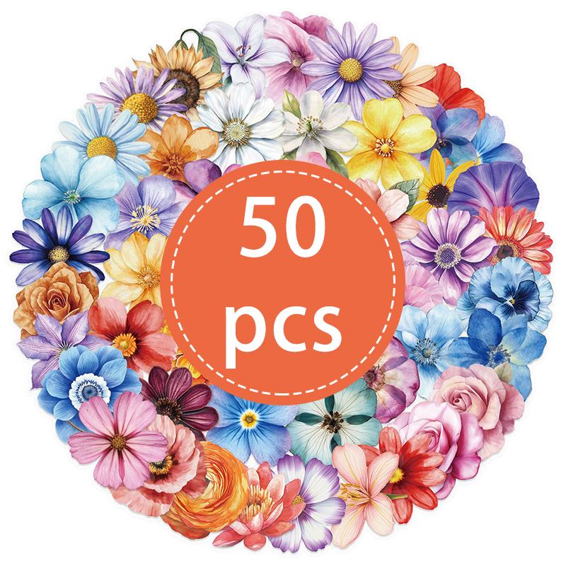 

50PCS Natural Flower Stickers Transparent Plant Flower Stickers Vinyl Waterproof Decal for Water Bottles Scrapbooking Journaling