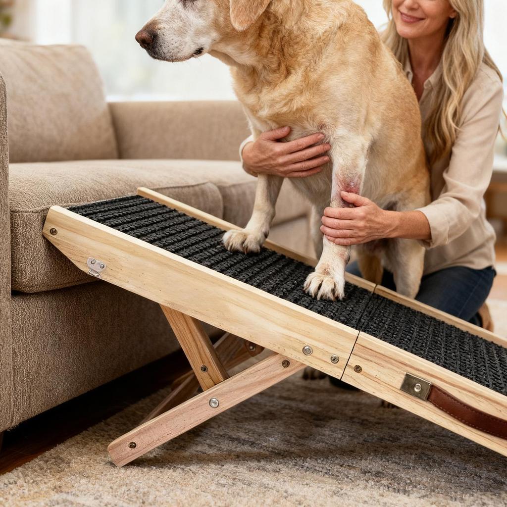 Pet Ramp Foldable 4-Level Adjustable Height Angles Wooden Dog Safety Ramps For Dogs Cats Couch Suv Indoor Various Furniture