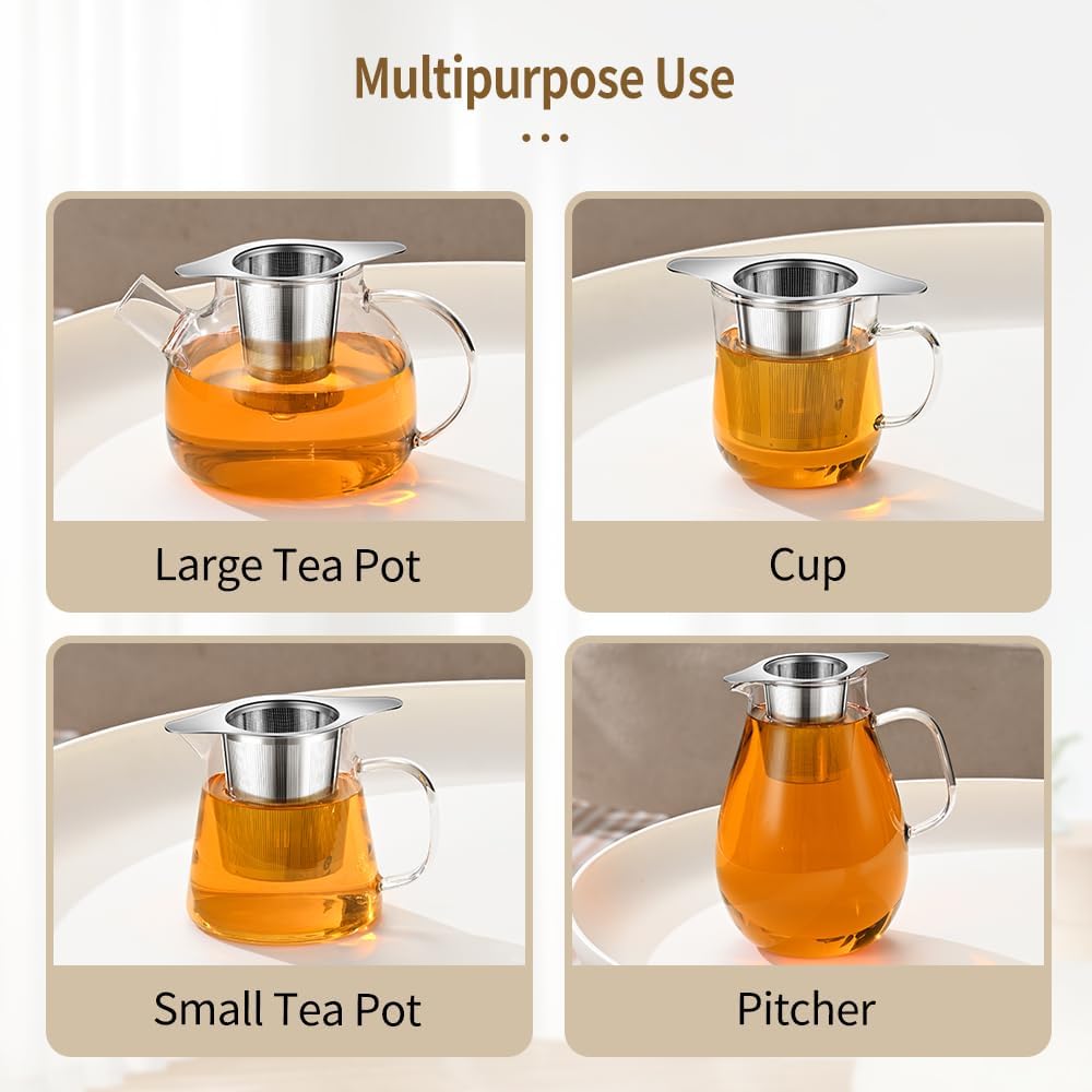 Detachable Fine Mesh Tea Infuser Stainless Steel Coffee Filter with Lid,Double Handle Leak-Proof Hanging Cup Strainer Durable
