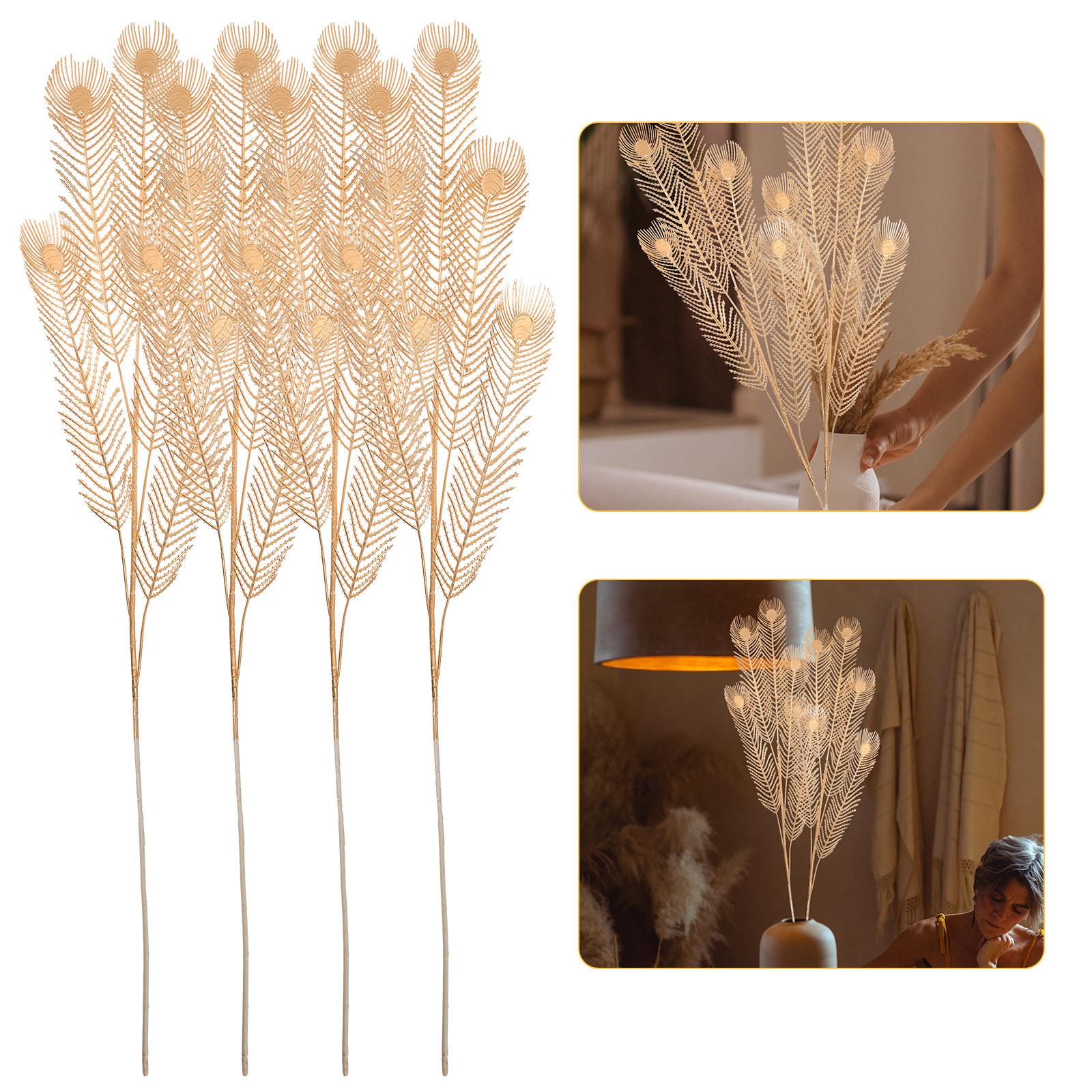 

4Pcs Golden Simulation Leaf Branch Artificial Leaf Branch Decor for DIY Floral Arrangement Wedding Centerpiece Vase Filling Home 99X24X1CM