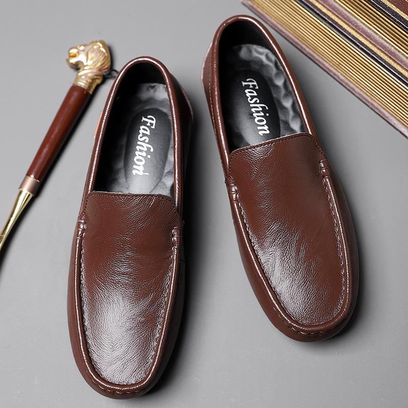 2024 Men's Soft Sole Breathable Korean Slip-On Leather Shoes for Business Casual Wear