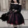 Milky Time Gothic Lolita Dress, Black and Red, with Chiffon Chains, Cosplay Costume for Women (Small, Red)