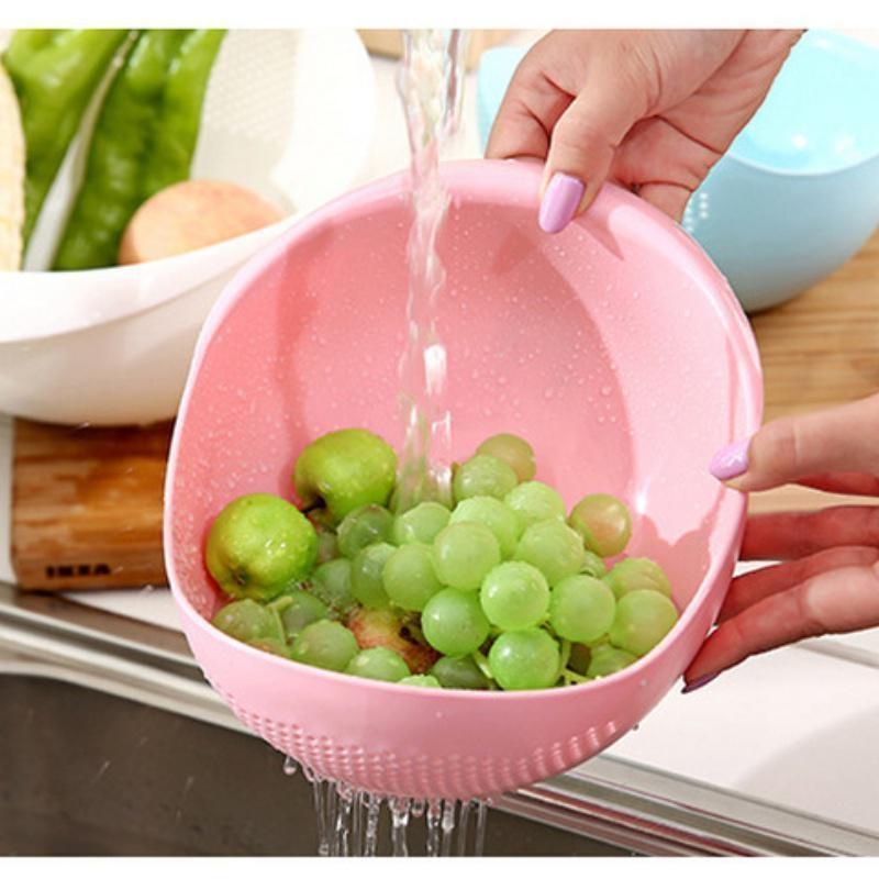 2-In-1 Plastic Sieve Fruit Bowl Plastic Clean Machine Vegetables Basin Basket Washing Filter Strainer Kitchen Tool