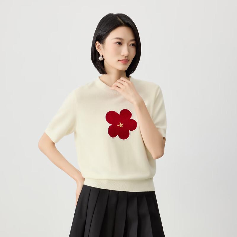 

Northern Deer Women s Merino Wool Embroidered Short Sleeve Knit Top L