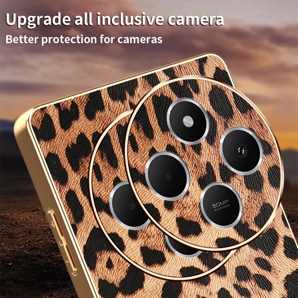 Etui na telefon dla Xiaomi Redmi 14C 4G/14R 5G/A4 5G/Poco C75 4G z nadrukiem panterki powlekane skórą PU PC+TPU galwanizowane etui