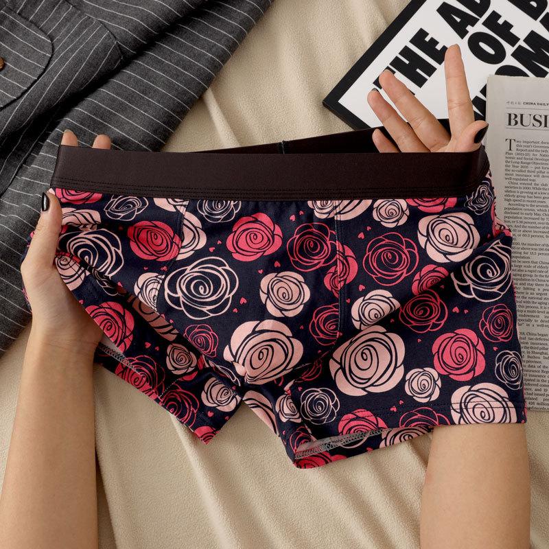 

Романтический бренд модный принт нижнее белье мужские боксеры хлопковые дышащие трусы мужские боксеры размер M-3XL L чёрный