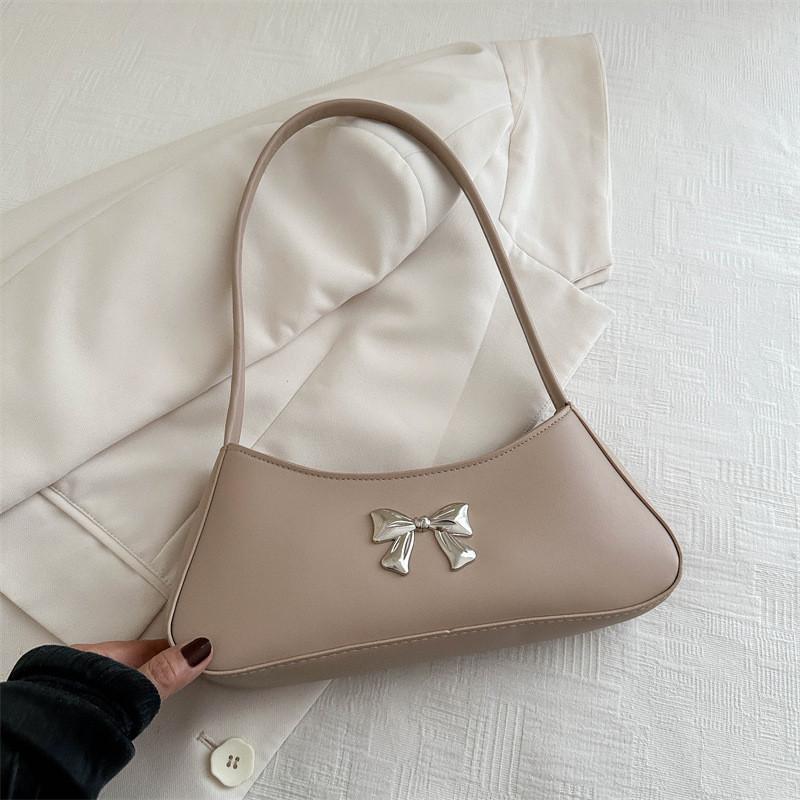 Chic Bowknot Korean Style Soft Leather Baguette Bag For Summer 2024 In Trendy Colors