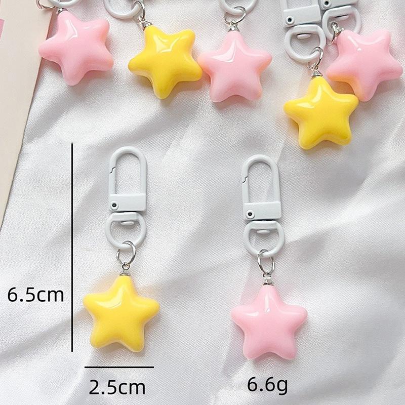 Cute Yellow Pink Stars Keychain Pendant Keyring For Girls Backpack Charm Headphone Case Accessorie Creative Gifts
