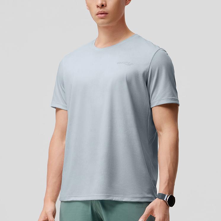 Saucony Solid Color Letter Round Neck Loose Short Sleeve T-Shirt Men Tops Light-Gray-Green SC2249076B-PR97