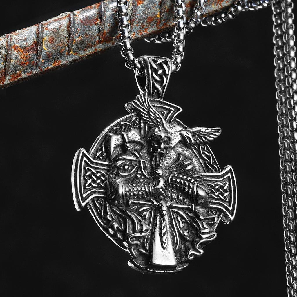 Cross Viking Amulets Crow Men Necklaces Stainless Steel Pendant Chain Women Punk Fashion Jewelry New Accessories Gifts Wholesale