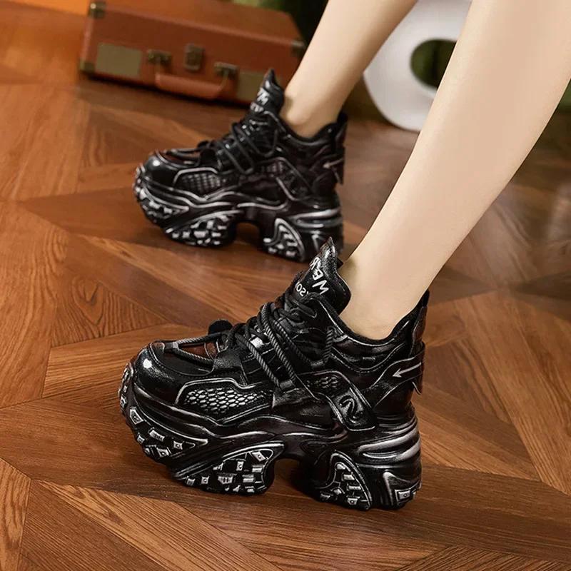 Fashion 8cm New Women Microfiber Leather Spring Platform Wedge Flats Vulcanize Fashion Ankle Booties Autumn Chunky Sneakers Shoes