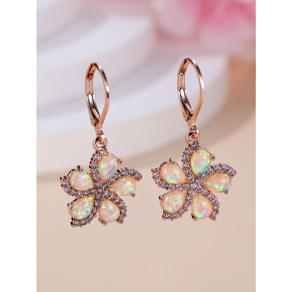 

Европейская и американская мода Пятилепестковый цветок с микроинкрустацией цирконами, серьга-кольцо с индивидуальностью