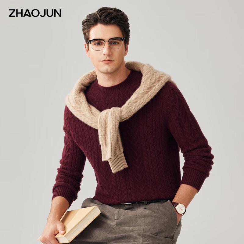 

Men s Thickened 100% Cashmere Crew Neck Cable Knit Sweater 2XL