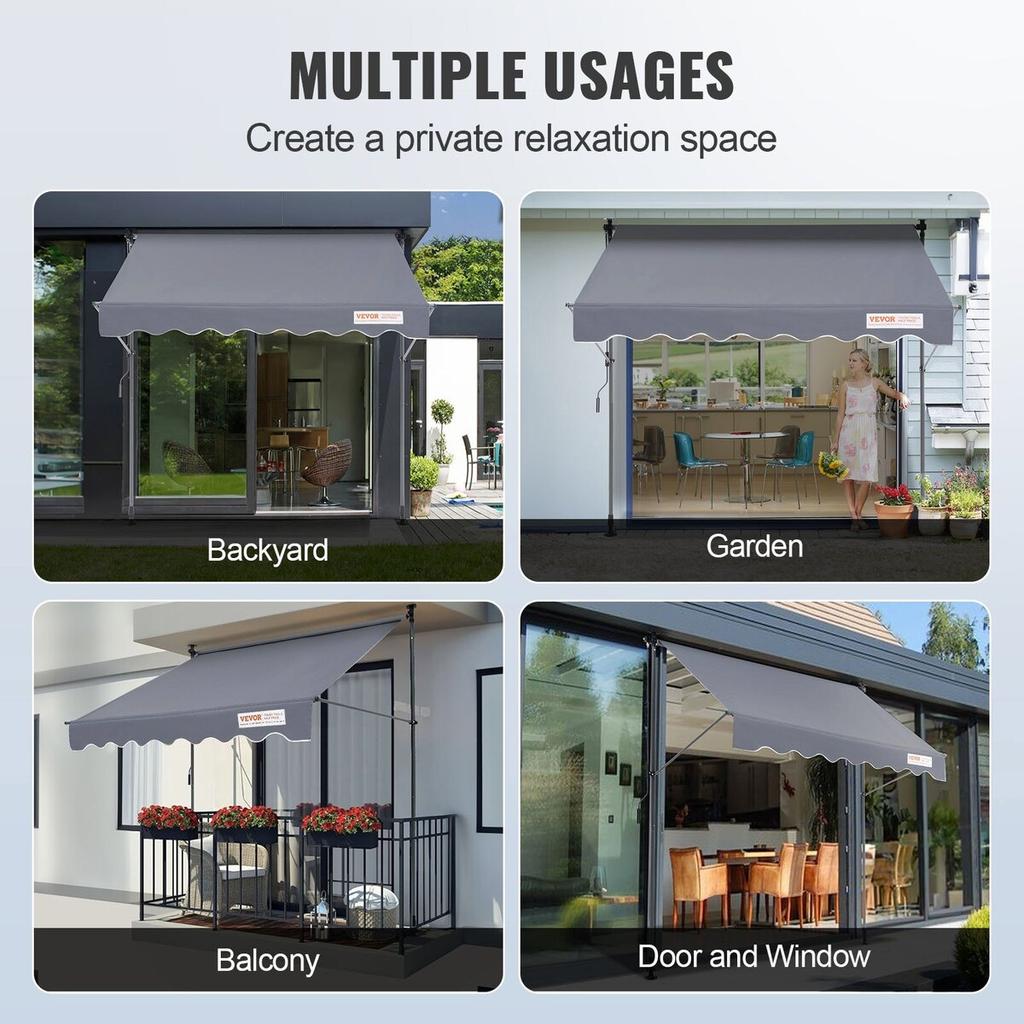 Manual Retractable Awning, 78" Outdoor Retractable Patio Awning Sunshade Shelter, Adjustable Patio Door Window Awning Canopy with 39" Sun Shade