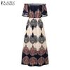 ZANZEA Women Casual Off Shoulder Short Sleeve Bohemian Print Long Dress