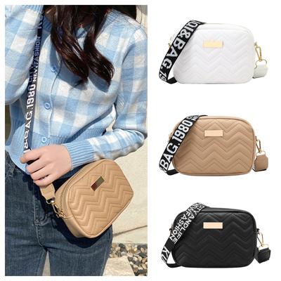 Modna torba damska na ramię z falistym wzorem, jednolity kolor, torba crossbody ze skóry PU, szeroki pasek na ramię, torebka, damska torebka