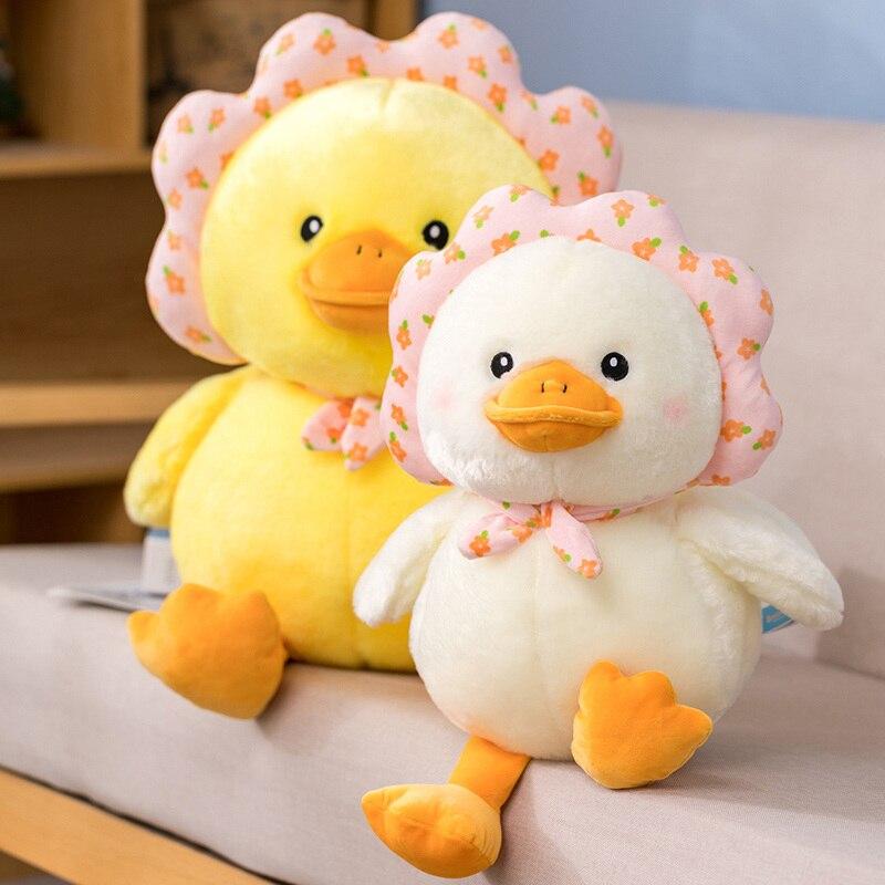 Lovely Fuzzy Duck Plush Toys Cartoon Stuffed Soft Duck with Flowers Plush Pillow Kawaii Room Decor Appease Dolls