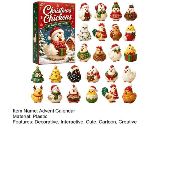 Advent Calendar for Kids 24 Days Chicken Figures Calendar, Farm Animals Countdown Cute Surprise Animal Figurines Boxes with Hen And