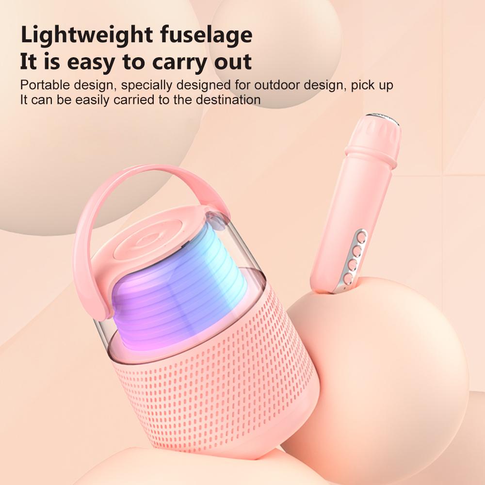 Barevná světla Domácí reproduktor Mini Karaoke Machine Dětský Přenosný Bluetooth reproduktor s bezdrátovým mikrofonem Rodinný reproduktor