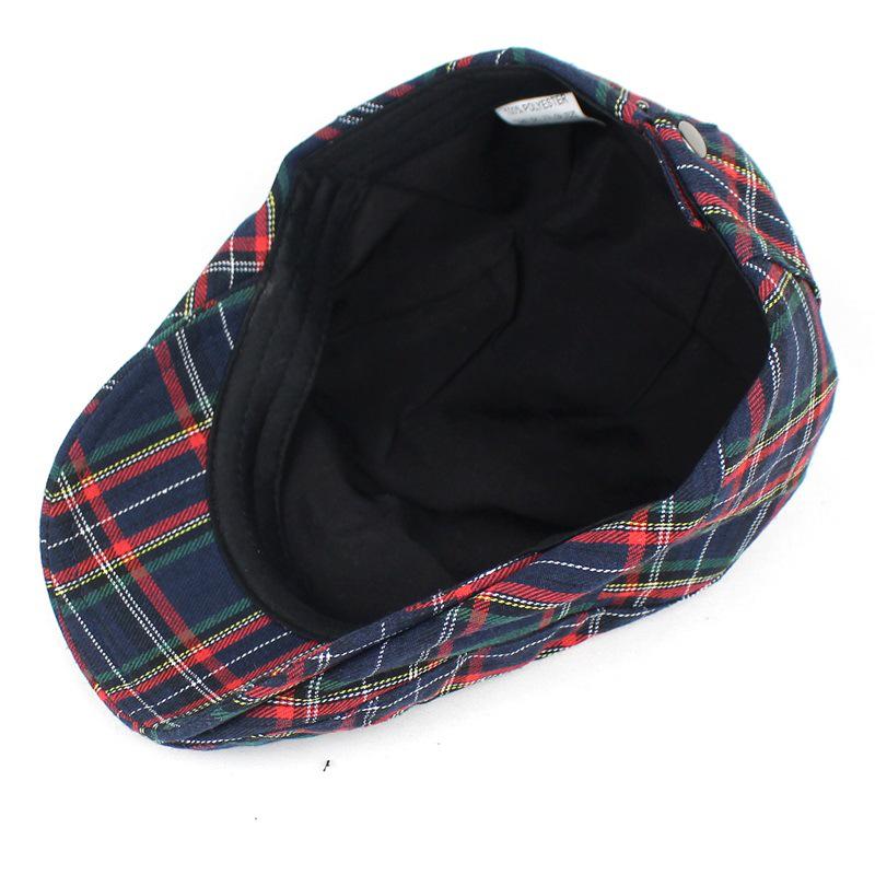 Women's British Style Color-Block Plaid Painter Hat - Versatile Cotton Cap for Spring & Autumn