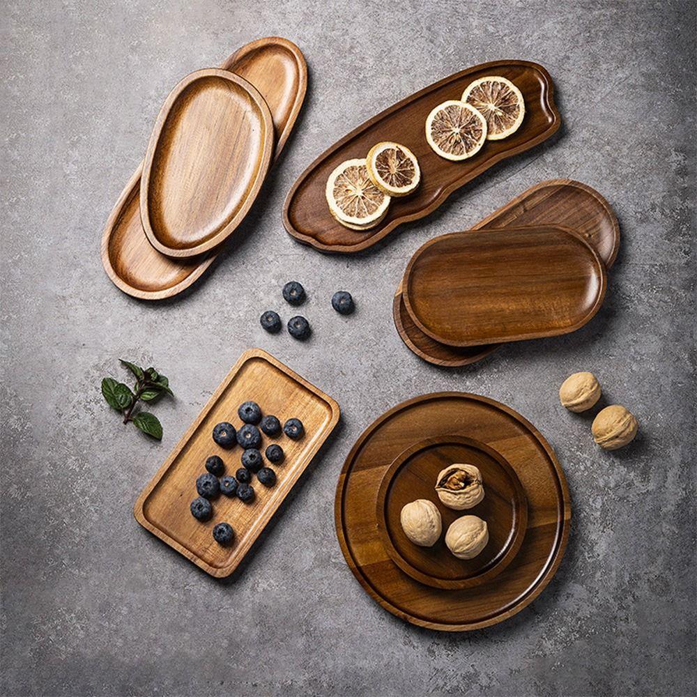 High Quality Acacia Wood Tea Tray Coffee Japanese Style Dessert Plate Tableware Irregular Dried Fruit Snack Plate Cafe