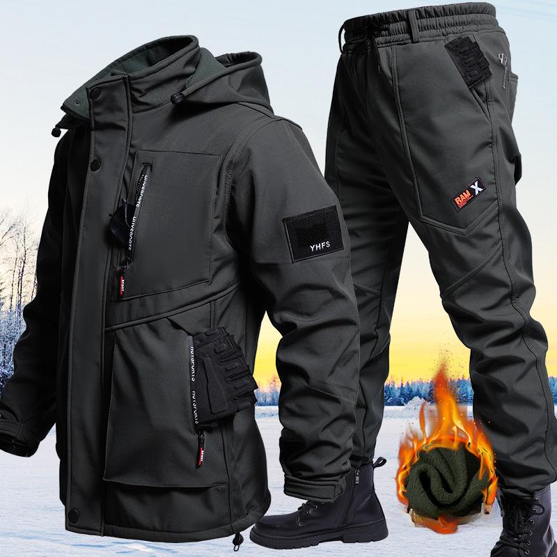 Men's Autumn  Winter Plus Velvet Suit, Anti-wear, Waterproof and Cold-resistant Jacket Suit