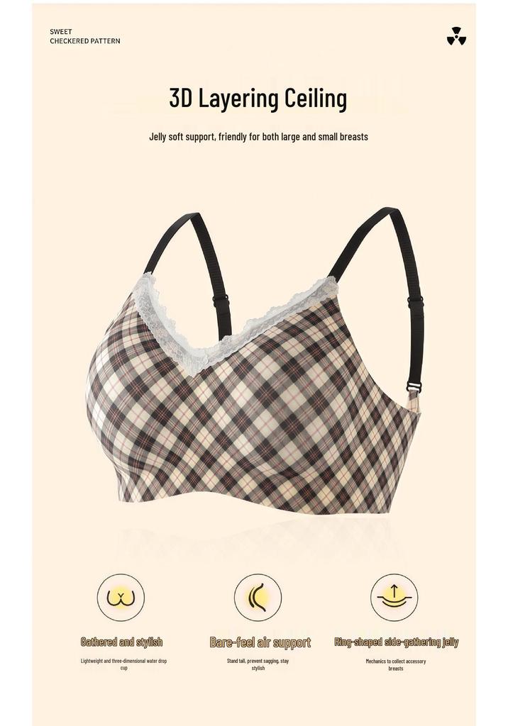 Seamless Diamond Pattern Push-Up Bra: Wire-Free, Soft Support, Girlish Style for Small Busts.