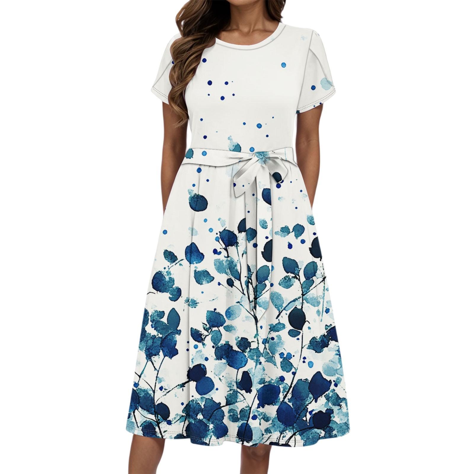 

Женское летнее модное повседневное платье с круглым вырезом и короткими рукавами с растительным цветочным принтом XXL