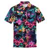Black Cat Polo For Men Comfortable Short Sleeve Shirt Cats Graphics 2025 Breathable Button Clothing Tropical Flower Prints Tops