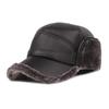 Fashion Foldable Winter Thickened Leather Cap With Built-in Earmuffs For Cold Wind As Warm Outdoor Sports Baseball Caps