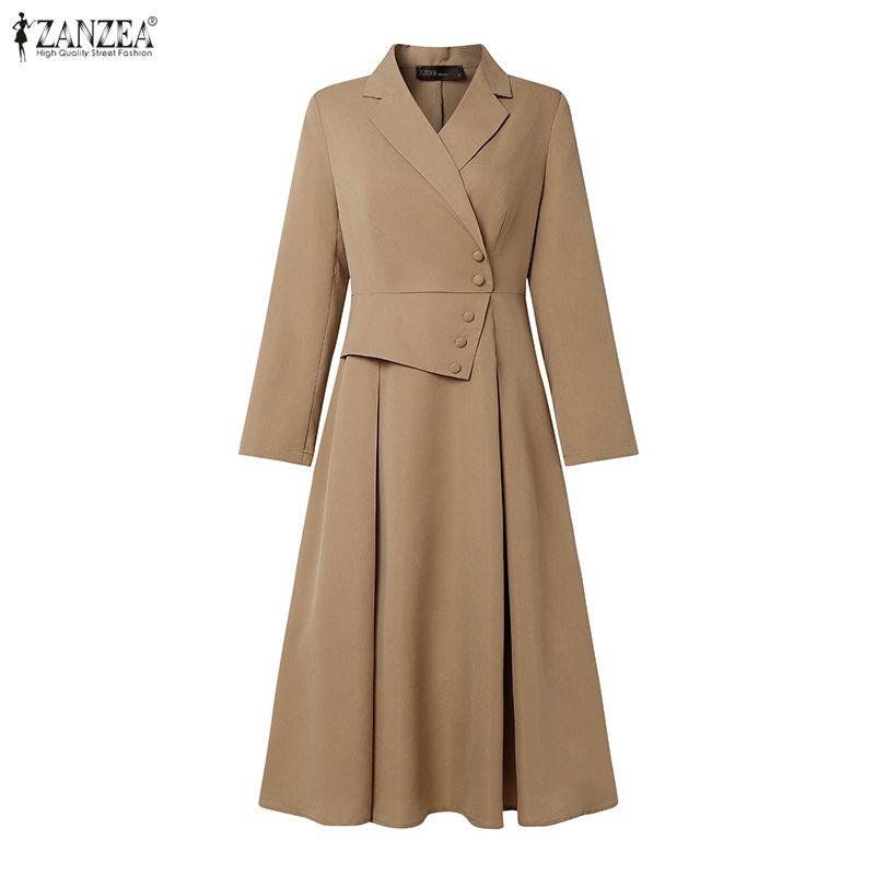 ZANZEA Dámské ležérní šaty s elegantním límečkem a dlouhým rukávem