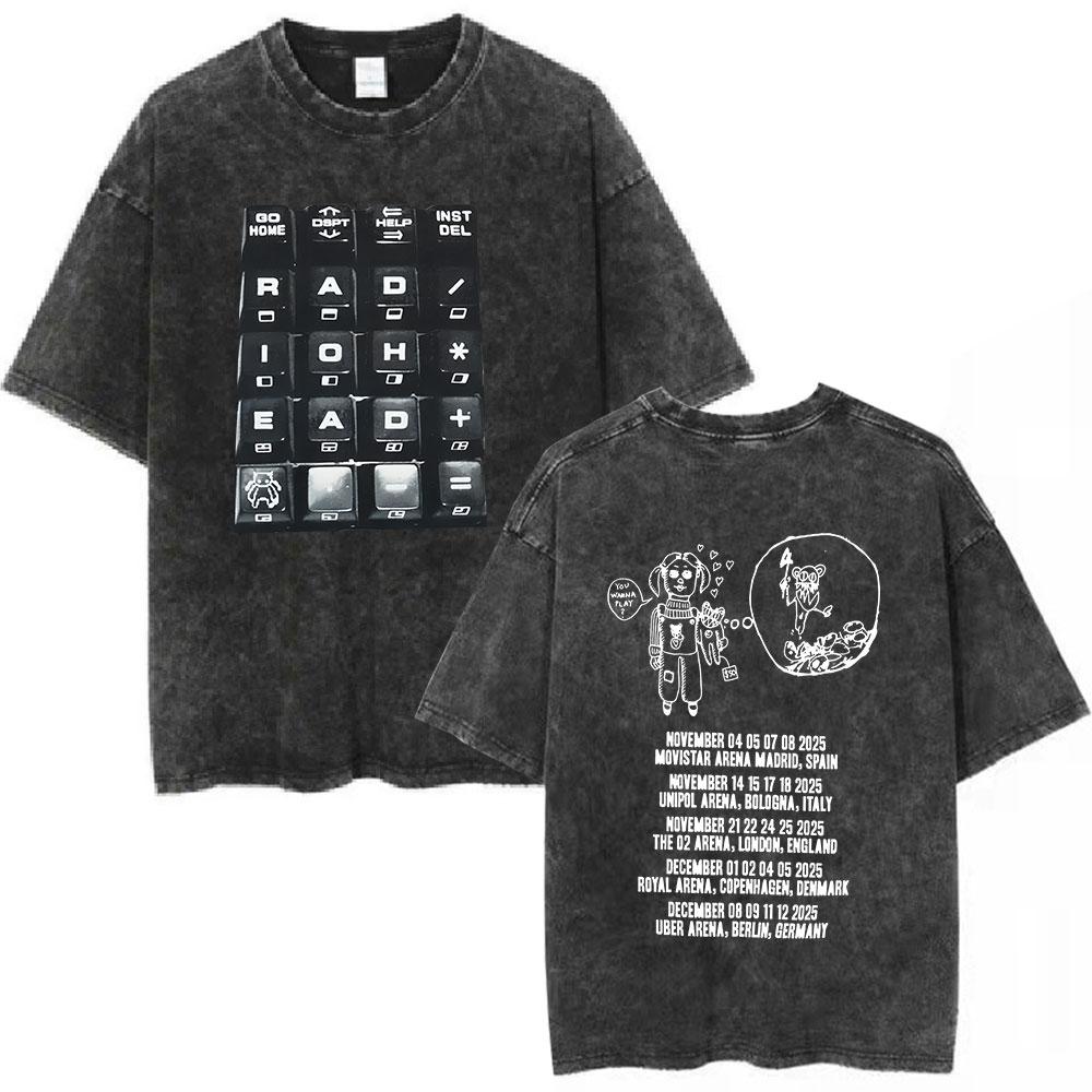 Vintage Washed Radiohead Semaphore Rock Band T-shirt Men  Clothing Fashion Hip Hop Gothic T Shirts Cotton Casual T-shirts