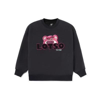 Li Ning X Disney Toy Story Strawberry Bear Series Cartoon Print Fleece Loose Pullover Sweatshirt Women Sweatshirt Black AWDR758-3