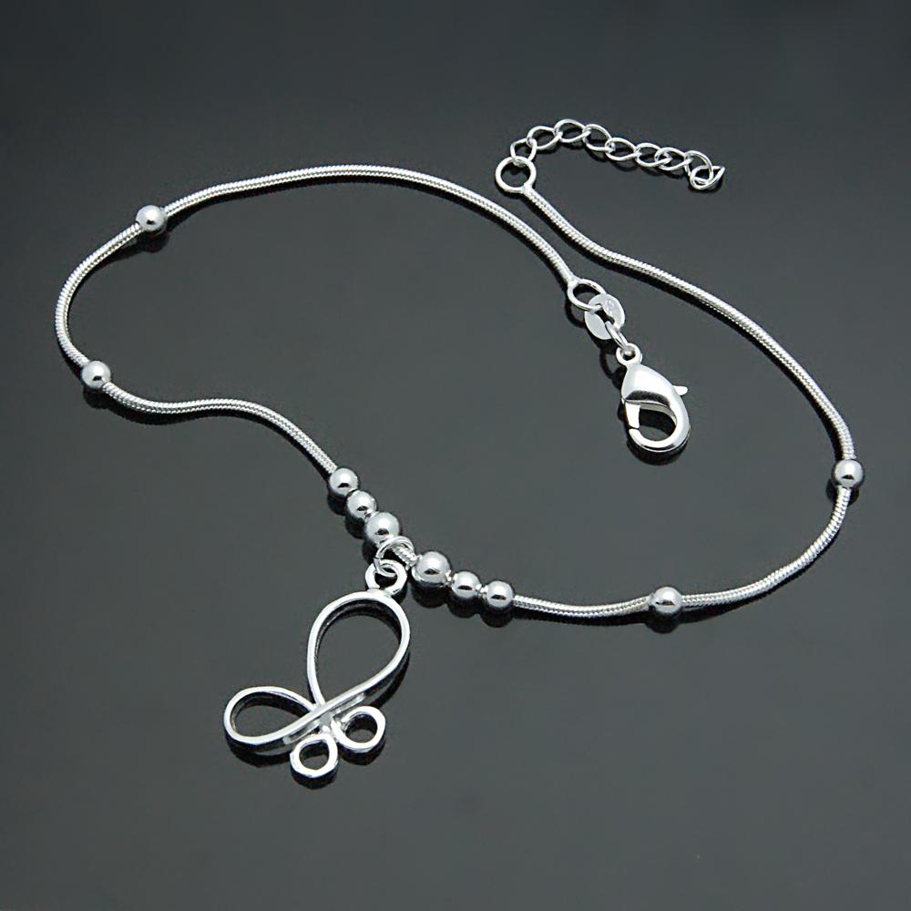 Fußkettchen mit süßem Bogen-Anhänger, Beinarmbänder für Frauen, Fußschmuck, Fußkette, 100 % 925er Sterlingsilber, Freundschaftsgeschenke, erstes Fußkettchen