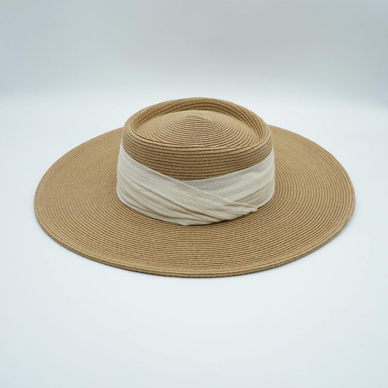 Japanese French Retro Cotton And Linen Cloth Fine Paper Woven Flat Top Top Top Hat Women'S Summer Sunshade Anti-Sun Korean Version Wide-Brimmed